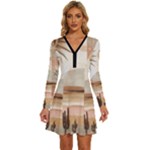 Abstract Sun Boho Bohemian Design Long Sleeve Deep V Mini Dress 