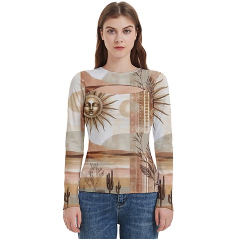 Abstract Sun Boho Bohemian Design Women s Cut Out Long Sleeve T