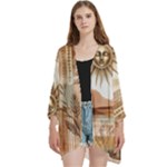 Abstract Sun Boho Bohemian Design Open Front 3/4 Sleeve Batwing Chiffon Cardigan Kimono