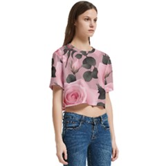 Women s Round Neck Short Sleeve Crop Top 