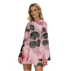 Round Neck Long Sleeve Bohemian Style Chiffon Mini Dress 