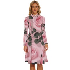 Long Sleeve Shirt Collar A-Line Dress 