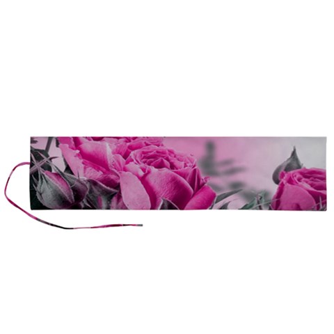 Roses Floral Flowers Nature Pink Romance Romantic Valentines Day Love Roll Up Canvas Pencil Holder (L) from ArtsNow.com