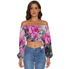 Long Sleeve Crinkled Weave Crop Top 