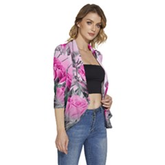 Women s 3/4 Sleeve Ruffle Edge Open Front Jacket 