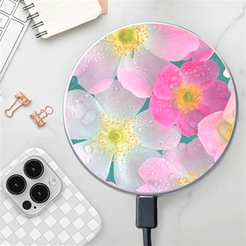 Pink Neon Flowers Flower Wireless Fast Charger(White) from ArtsNow.com