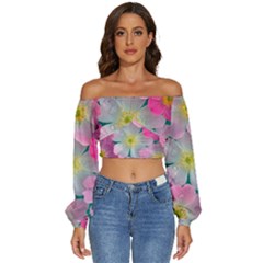 Long Sleeve Crinkled Weave Crop Top 