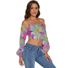 Long Sleeve Crinkled Weave Crop Top 