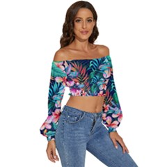 Long Sleeve Crinkled Weave Crop Top 