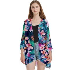 Open Front 3/4 Sleeve Batwing Chiffon Cardigan Kimono 