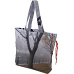 Grey Tree in Fog Drawstring Tote Bag