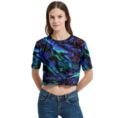 Women s Round Neck Short Sleeve Crop Top 