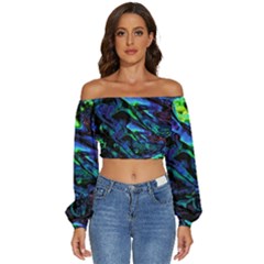 Long Sleeve Crinkled Weave Crop Top 