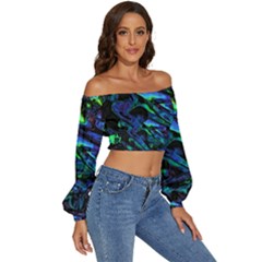 Long Sleeve Crinkled Weave Crop Top 