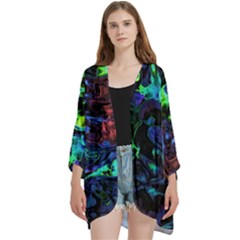 Open Front 3/4 Sleeve Batwing Chiffon Cardigan Kimono 