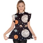 Space Galaxy Universe Stars Sky Ruffle Collar Short Sleeve Chiffon Top