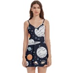 Space Galaxy Universe Stars Sky Body Wrap Sleeveless V-Neck Mini Dress