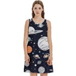 Space Galaxy Universe Stars Sky Round Neck Sleeve Casual Dress With Pockets