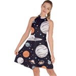 Space Galaxy Universe Stars Sky Sleeveless Halter Neck A-Line Dress