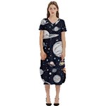 Space Galaxy Universe Stars Sky T-Shirt Midi Dress With Pockets