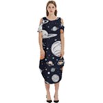 Space Galaxy Universe Stars Sky Cold Shoulder Loose Fit Dress With Pockets