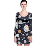 Space Galaxy Universe Stars Sky Long Sleeve Velvet Bodycon Dress