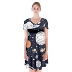 Space Galaxy Universe Stars Sky Short Sleeve V-neck Flare Dress