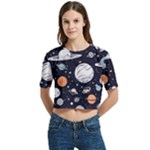 Space Galaxy Universe Stars Sky Women s Round Neck Short Sleeve Crop Top