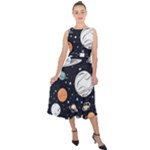 Space Galaxy Universe Stars Sky Midi Tie-Back Chiffon Dress