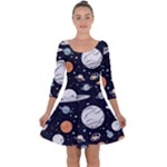 Space Galaxy Universe Stars Sky Quarter Sleeve Skater Dress