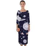 Space Galaxy Universe Stars Sky Quarter Sleeve Midi Bodycon Dress