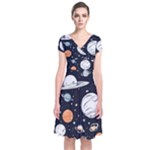 Space Galaxy Universe Stars Sky Short Sleeve Front Wrap Dress