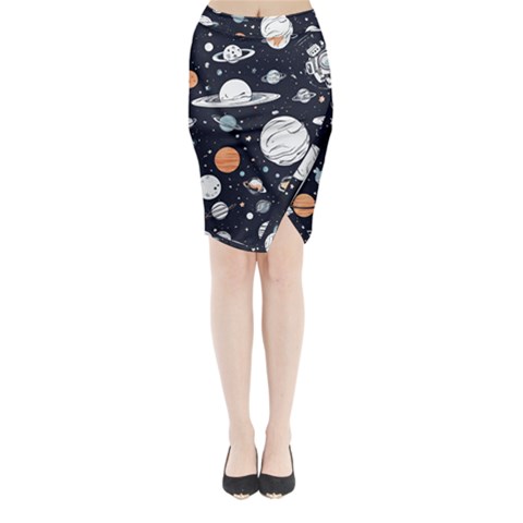 Space Galaxy Universe Stars Sky Midi Wrap Pencil Skirt from ArtsNow.com