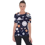 Space Galaxy Universe Stars Sky Shoulder Cut Out Short Sleeve Top