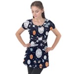 Space Galaxy Universe Stars Sky Puff Sleeve Tunic Top