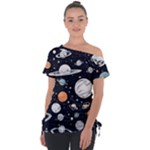 Space Galaxy Universe Stars Sky Off Shoulder Tie-Up T-Shirt