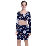 Space Galaxy Universe Stars Sky Long Sleeve Crop Top & Bodycon Skirt Set