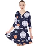 Space Galaxy Universe Stars Sky Quarter Sleeve Front Wrap Dress