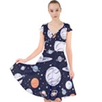 Space Galaxy Universe Stars Sky Cap Sleeve Front Wrap Midi Dress