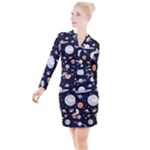 Space Galaxy Universe Stars Sky Button Long Sleeve Dress