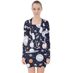 Space Galaxy Universe Stars Sky V-neck Bodycon Long Sleeve Dress