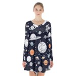 Space Galaxy Universe Stars Sky Long Sleeve Velvet V-neck Dress