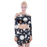 Space Galaxy Universe Stars Sky Off Shoulder Top with Mini Skirt Set