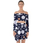 Space Galaxy Universe Stars Sky Off Shoulder Top with Skirt Set