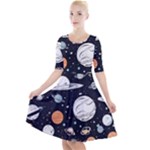 Space Galaxy Universe Stars Sky Quarter Sleeve A-Line Dress