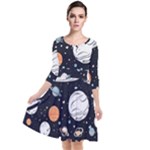 Space Galaxy Universe Stars Sky Quarter Sleeve Waist Band Dress