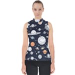 Space Galaxy Universe Stars Sky Mock Neck Shell Top