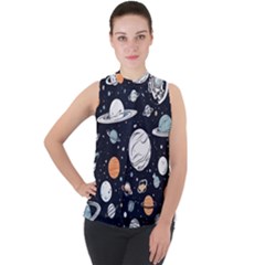 Mock Neck Chiffon Sleeveless Top 