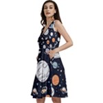 Space Galaxy Universe Stars Sky Sleeveless V-Neck Skater Dress with Pockets