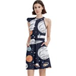 Space Galaxy Universe Stars Sky Cocktail Party Halter Sleeveless Dress With Pockets